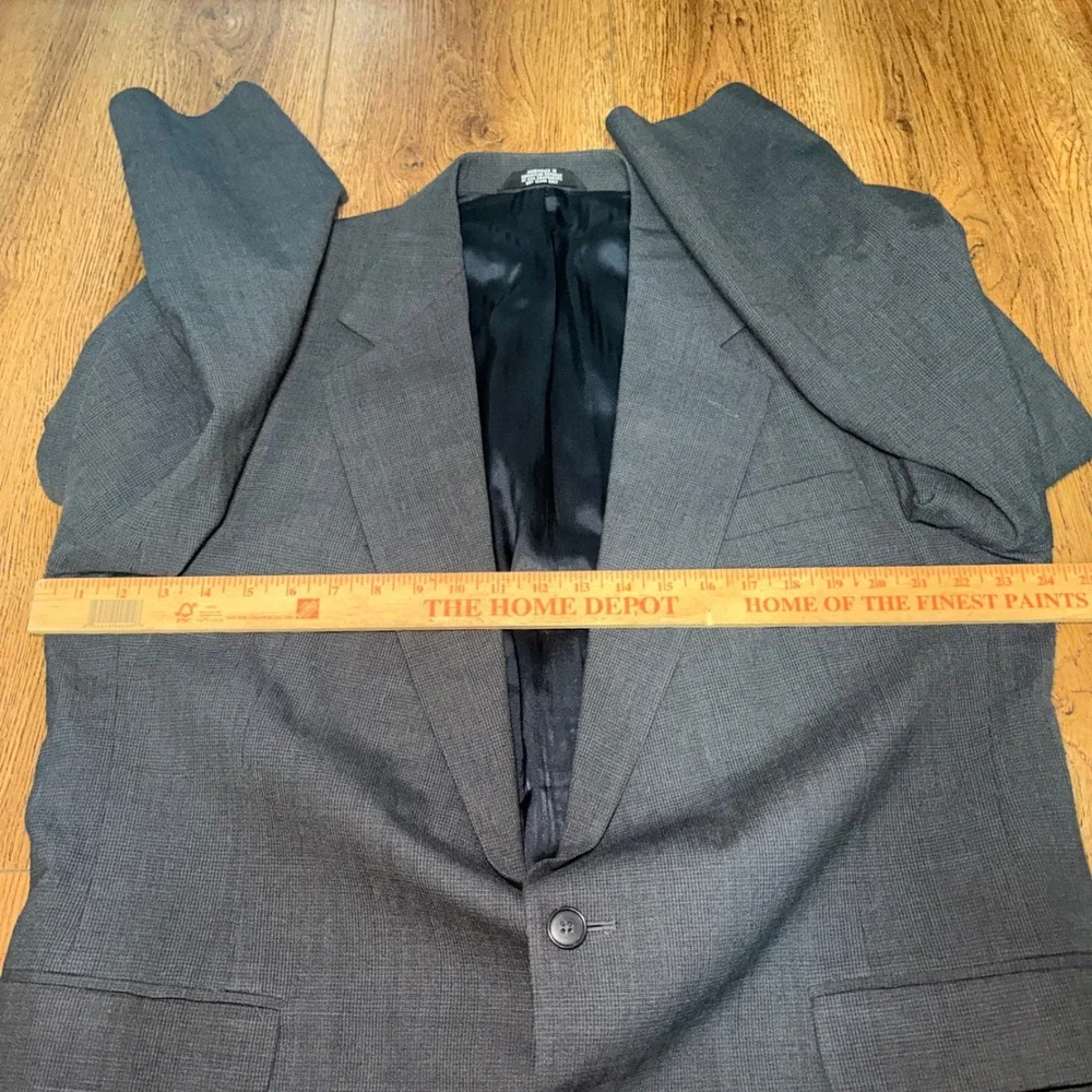 Haggar Pure Worsted Wool Blazer Mens 46L Charcoal Gray 2 Button Sport Coat Read